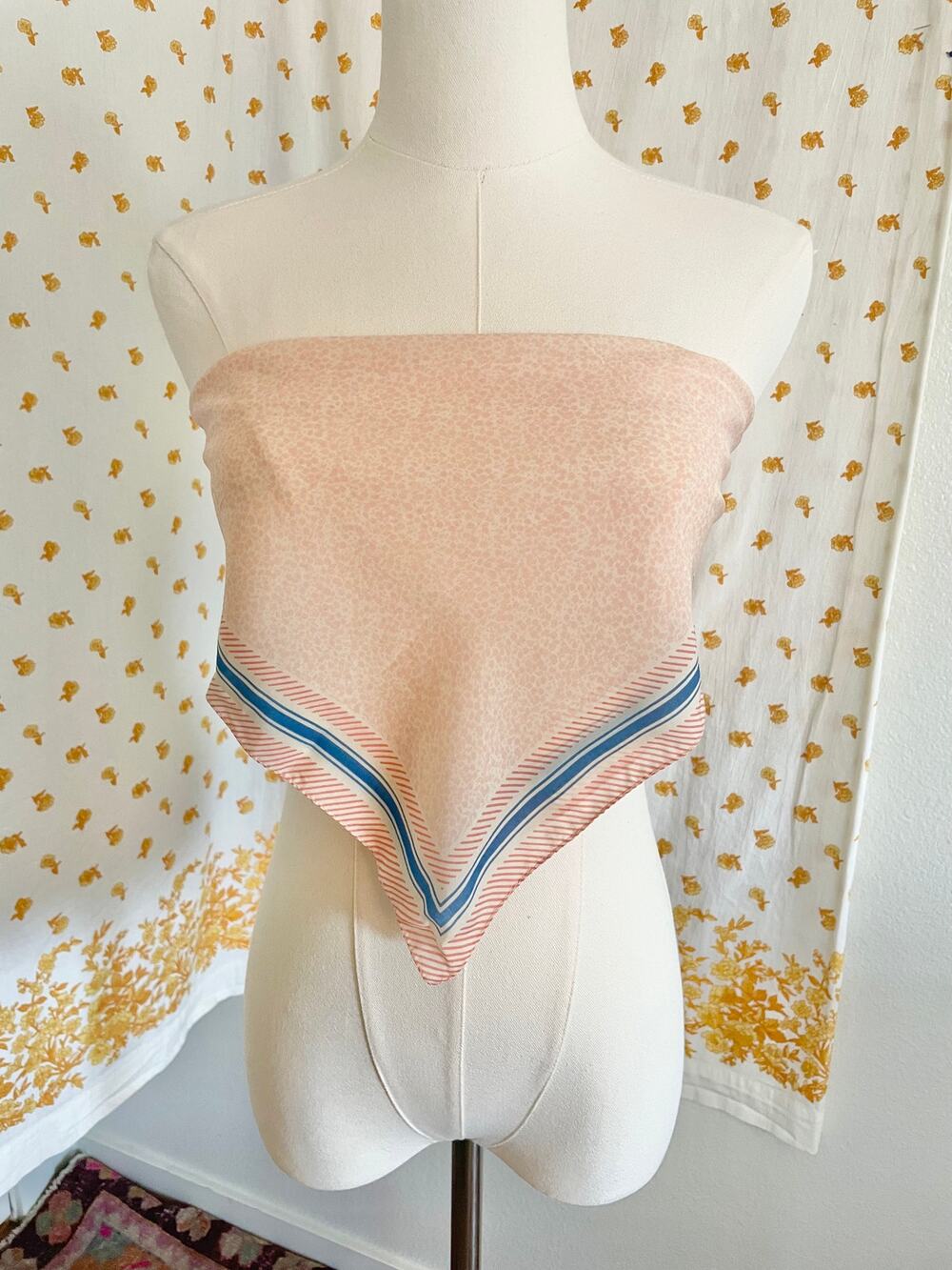 Vintage 70s Symphony Scarfs Pink Blue Italian Square Scarf